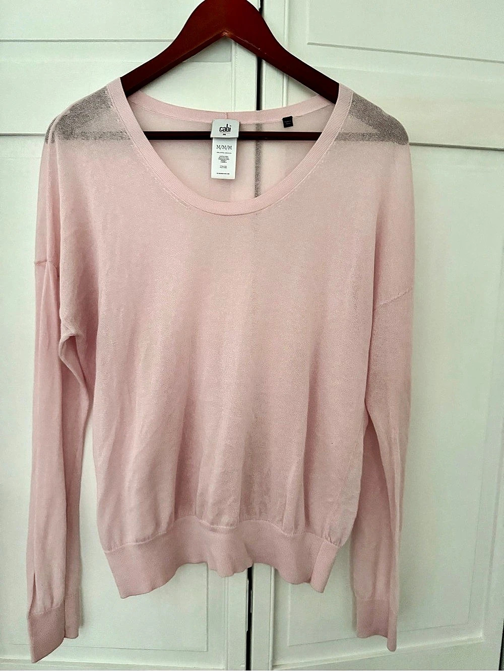 cabi Gossamer Pullover Pink Cotton Nylon Sweater Size Medium